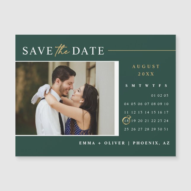 Modern Emerald Green Save the Date Calendar Magnet (Front)