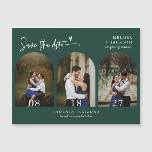 Modern Emerald Green Save the Date Tri Arch Photo 