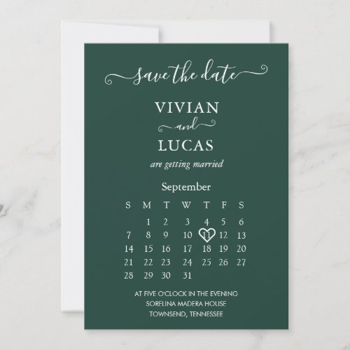 Modern Emerald Green Script Calendar Save the Date Invitation