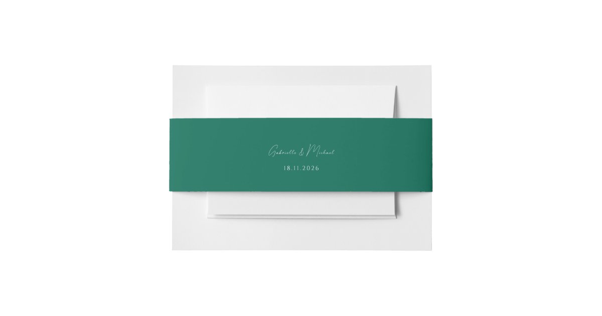 Modern Emerald Green Script Wedding Invitation Belly Band | Zazzle