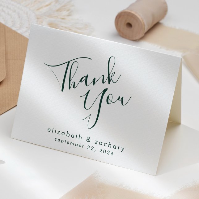 Modern Emerald Green Script Wedding Thank You Card (Creator Uploaded)