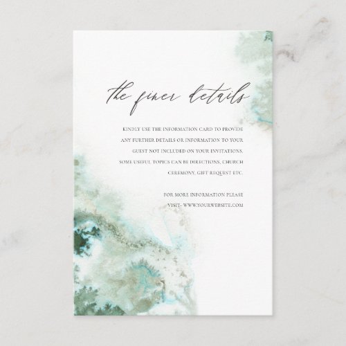 Modern Emerald Green Silver Agate Wedding Details  Enclosure Card