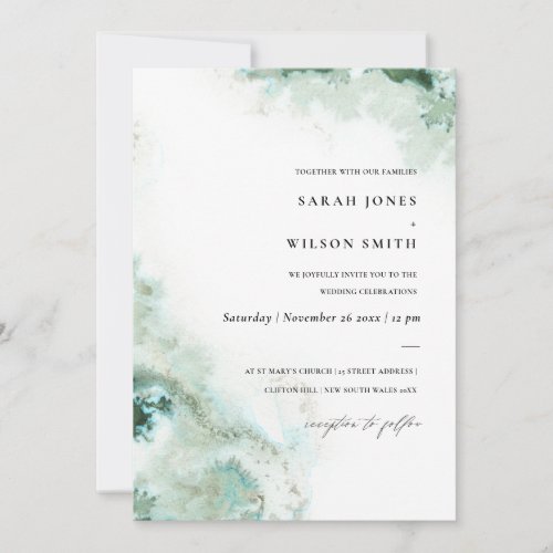 Modern Emerald Green Silver Agate Wedding Invite