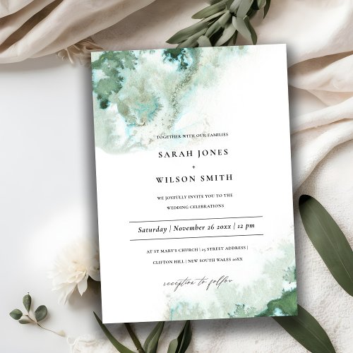 Modern Emerald Green Silver Agate Wedding Invite