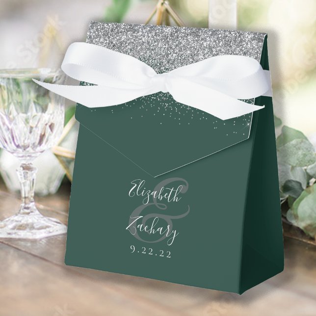 Modern Emerald Green Silver Glitter Wedding Favor Boxes (Creator Uploaded)
