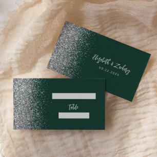 Modern Emerald Green Silver Glitter Wedding Place Card