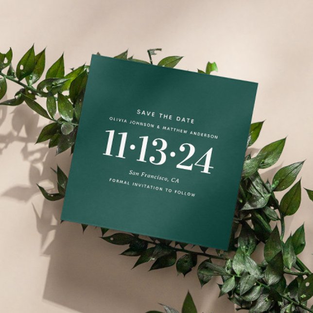 Modern emerald green simple minimalist wedding save the date (Creator Uploaded)