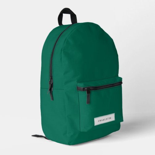 Modern Emerald Green Solid Color Custom Name Printed Backpack