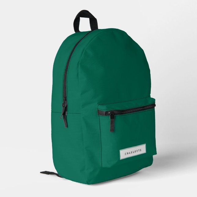 Modern Emerald Green Solid Color Custom Name Printed Backpack (Back Corner Left)