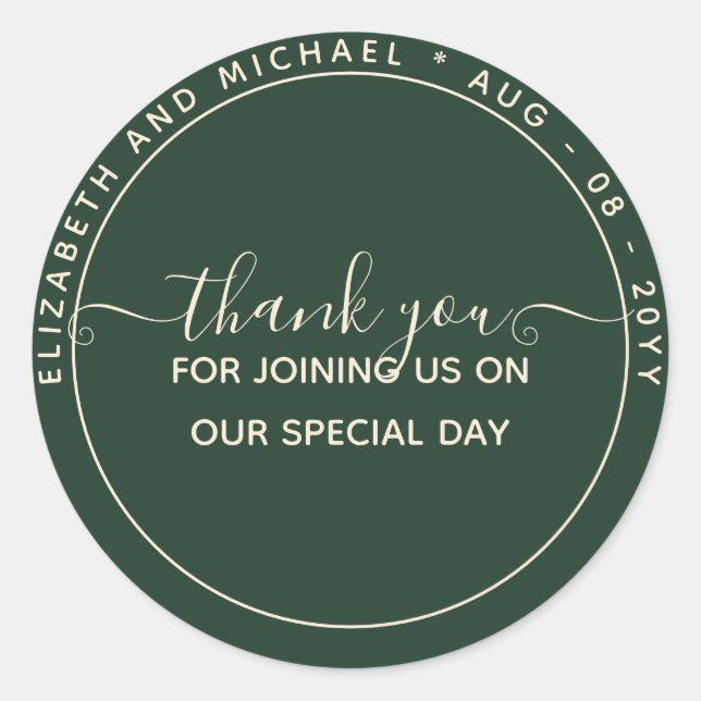 Modern Emerald Green Thank You Favor Classic Round Sticker (Front)