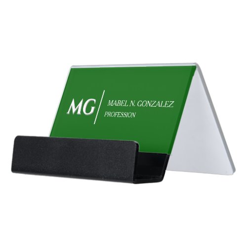 Modern Emerald Green Trendy Stylish Monogram Desk Business Card Holder