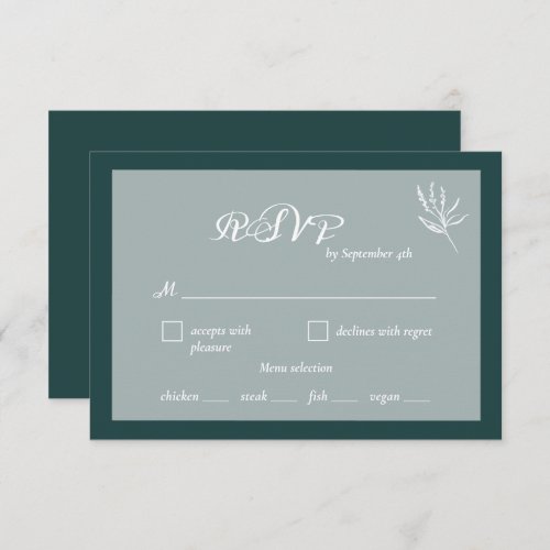 Modern Emerald Green Wedding Meal Choice RSVP Card