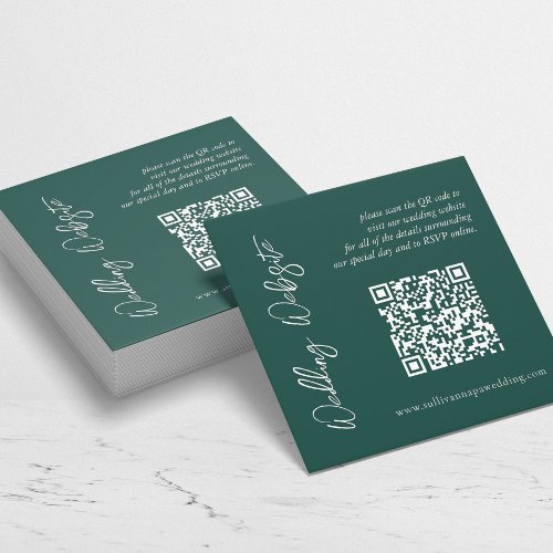 Modern Emerald Green Wedding Website Enclosure Note Card
