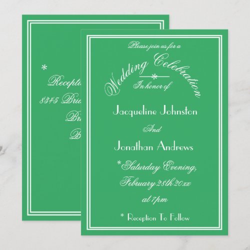 Modern Emerald Green White Names Details Wedding Invitation