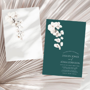 Modern Emerald Green White Orchid Floral Wedding Invitation
