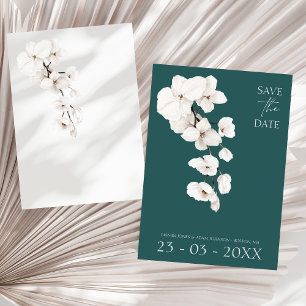 Modern Emerald Green White Orchids Flowers Wedding Save The Date