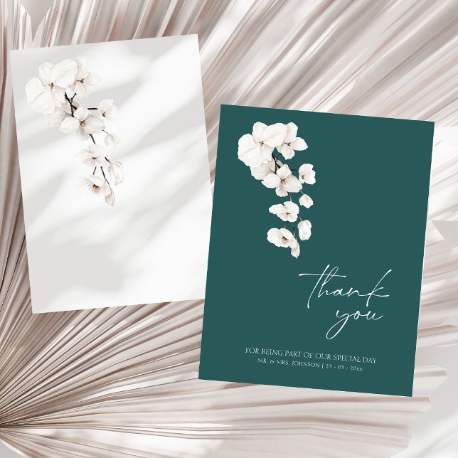 Modern Emerald Green White Orchids Flowers Wedding Thank You Card (Modern Emerald Green White Orchids Flowers Wedding Thank You Card)