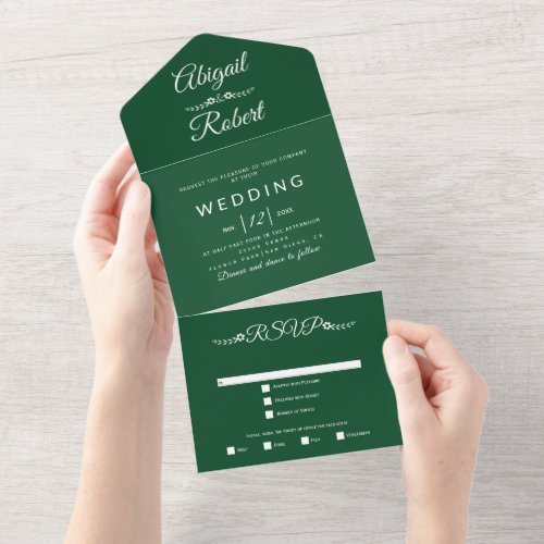 Modern emerald green white typography wedding  all in one invitation