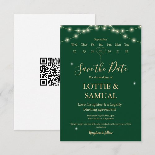 Modern Emerald green with QR code Save The Date