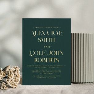Modern Emerald Hunter Green Chic Wedding Gold Foil Invitation