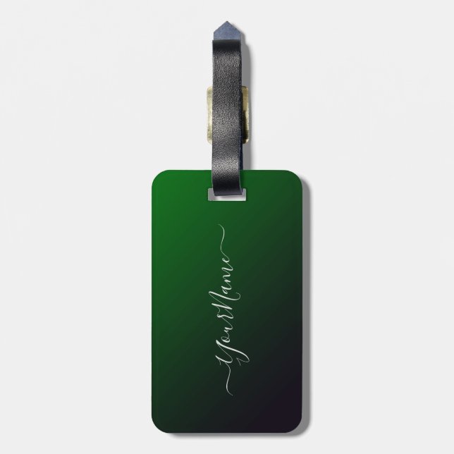 modern emerald  ombré personalized luggage tag (Back Vertical)