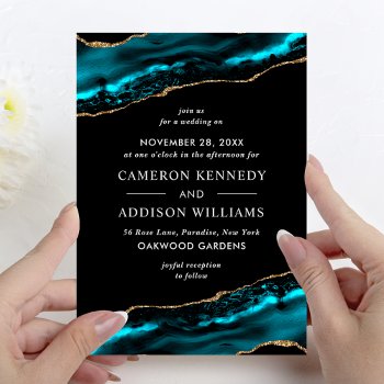 Modern Emerald Teal And Gold Wedding Invitation by girly_girl_graphics at Zazzle