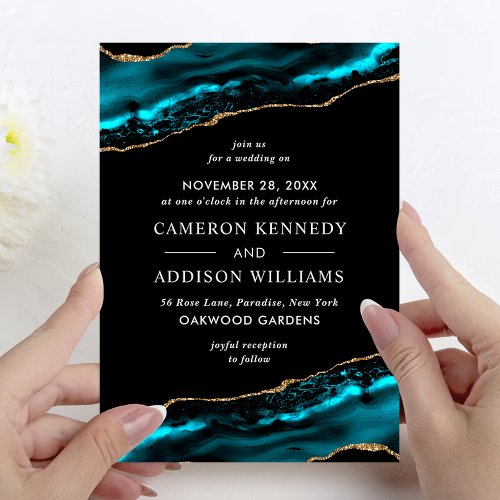 Modern Emerald Teal and Gold Wedding Invitation