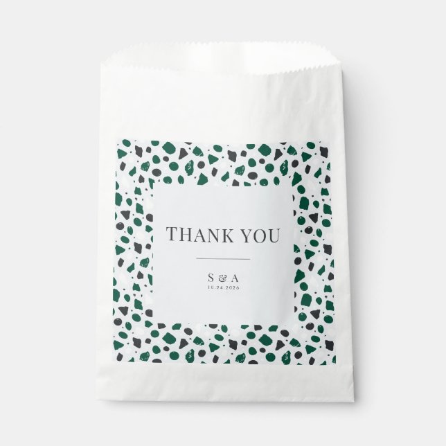 Modern Emerald Terrazzo & Confetti Favor Bag (Front)