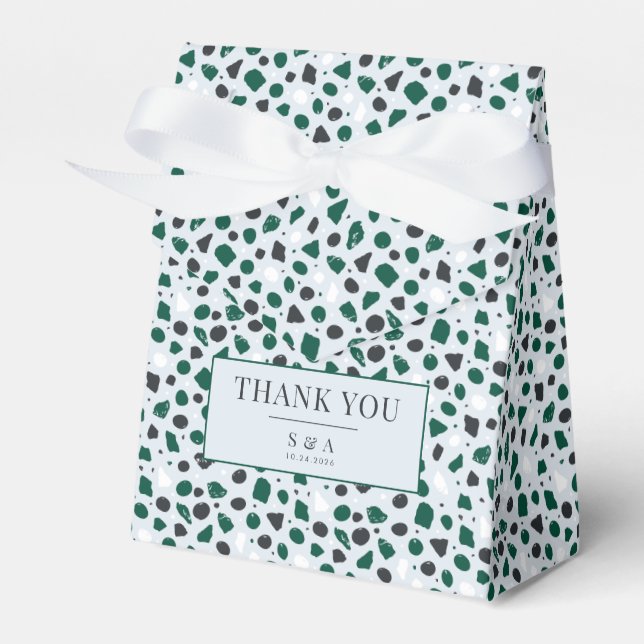 Modern Emerald Terrazzo & Confetti Favor Boxes (Front Side)