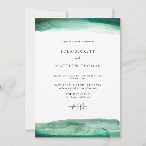 Modern Emerald Watercolor Wedding Invitation