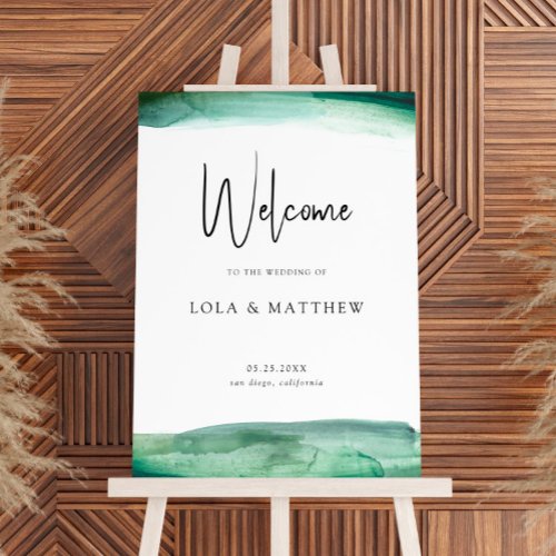 Modern Emerald Watercolor Welcome Sign