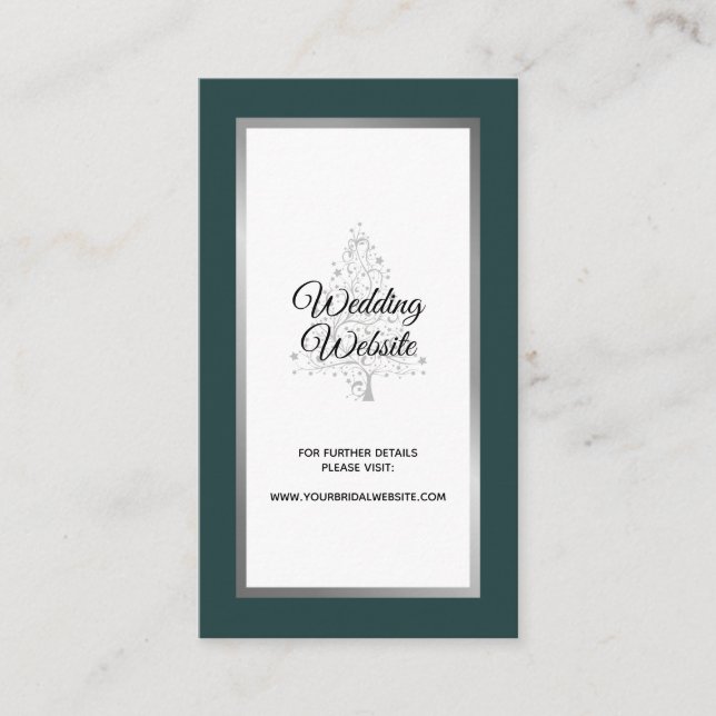 Modern Emerald Winter Wedding Website Enclosure Card (Front)