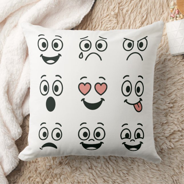 Modern Emoji Faces Throw Pillow - Artistic Hand (Blanket)