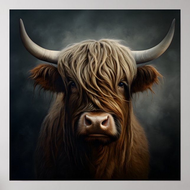 Modern emotive highland cow poster wall art print (Front)