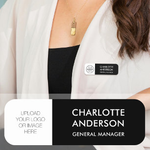 Modern Employee Custom Logo Black White Name Tag