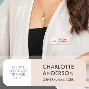 Modern Employee Custom Logo Blush Pink Gray Name Tag