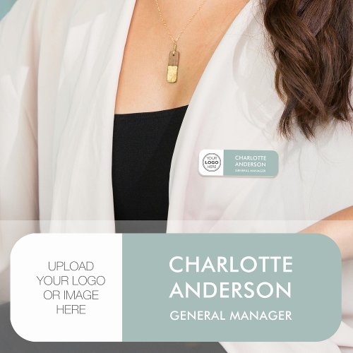 Modern Employee Custom Logo Sage Green Name Tag