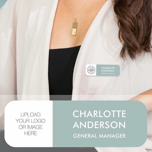 Modern Employee Custom Logo Sage Green Name Tag (Creator Uploaded)