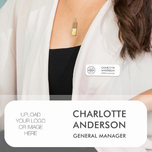 Modern Employee Custom Logo White Dark Gray Name Tag