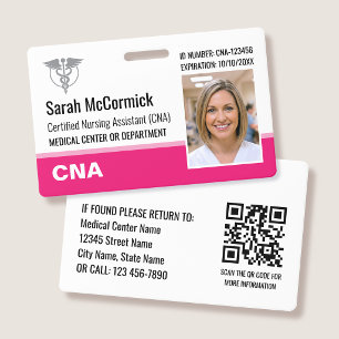 Modern Employee ID Badge Photo Logo CNA Nurse Pink