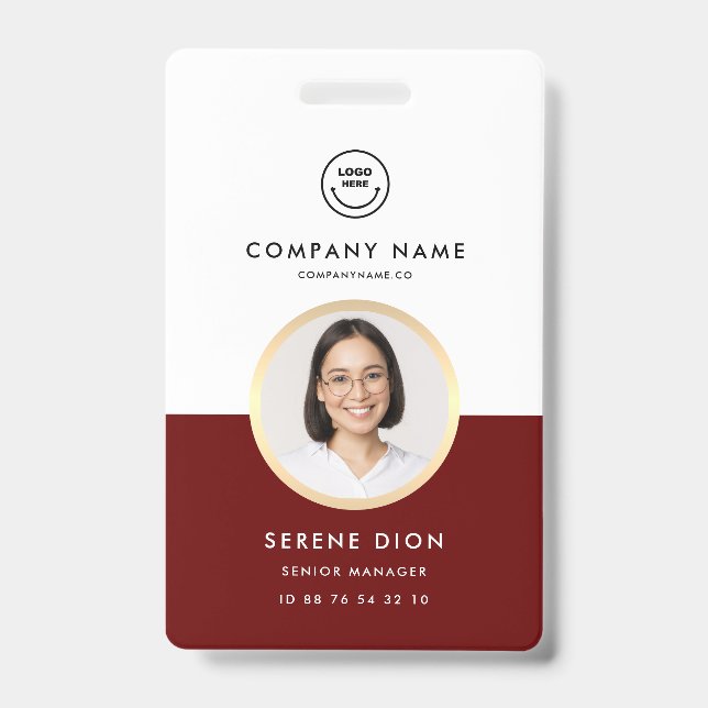 Modern Employee ID Company ID Circle Photo Red Badge (Front)