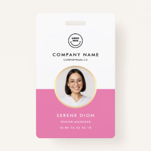 Modern Employee ID Custom Name Photo ID Pink  Badge