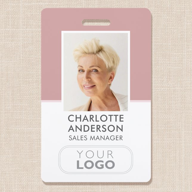 Modern Employee ID Name Company Logo Dusty Pink Badge (Creator Uploaded)