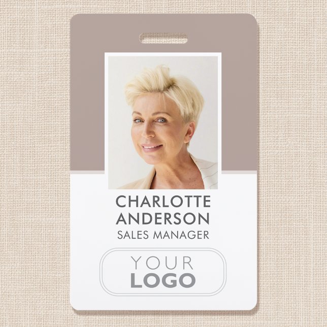 Modern Employee ID Name Company Logo Taupe Badge (Creator Uploaded)
