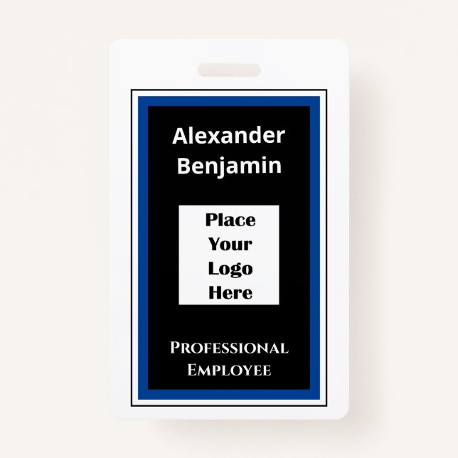 Modern Employee Name Logo Bar Code ID Badge (Front)