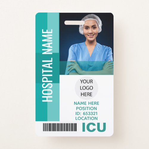 Modern Employee Photo Bar Code Logo ICU ID Badge