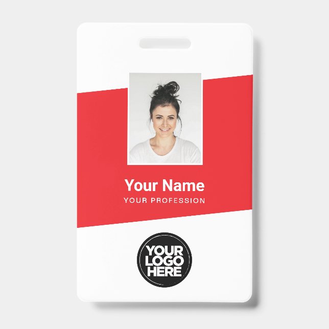 Modern Employee Photo, Bar Code, Logo, Name Badge (Front)