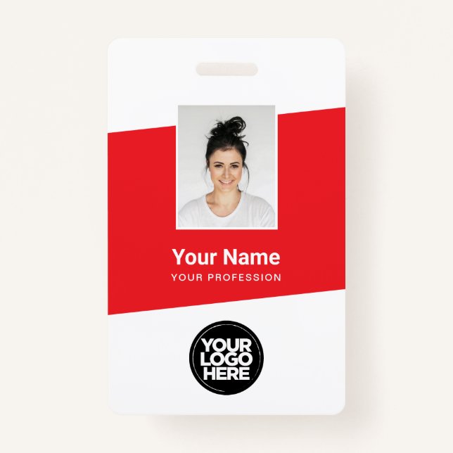 Modern Employee Photo, Bar Code, Logo, Name Badge (Front)