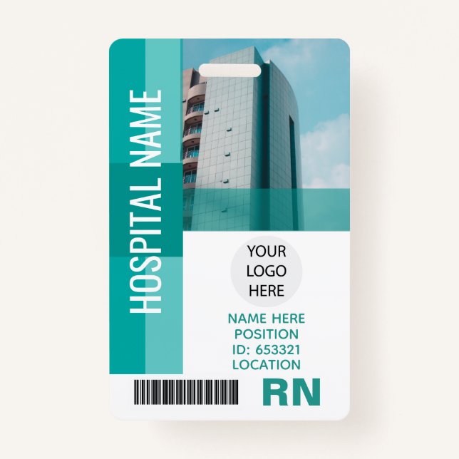 Modern Employee Photo, Bar Code, Logo, Name ID Badge (Front)