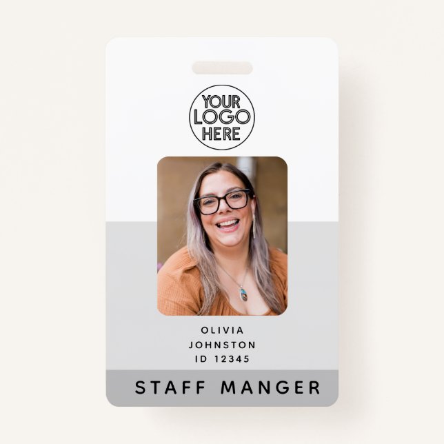 Modern Employee Photo ID Business Logo | Gray  Badge (Front)